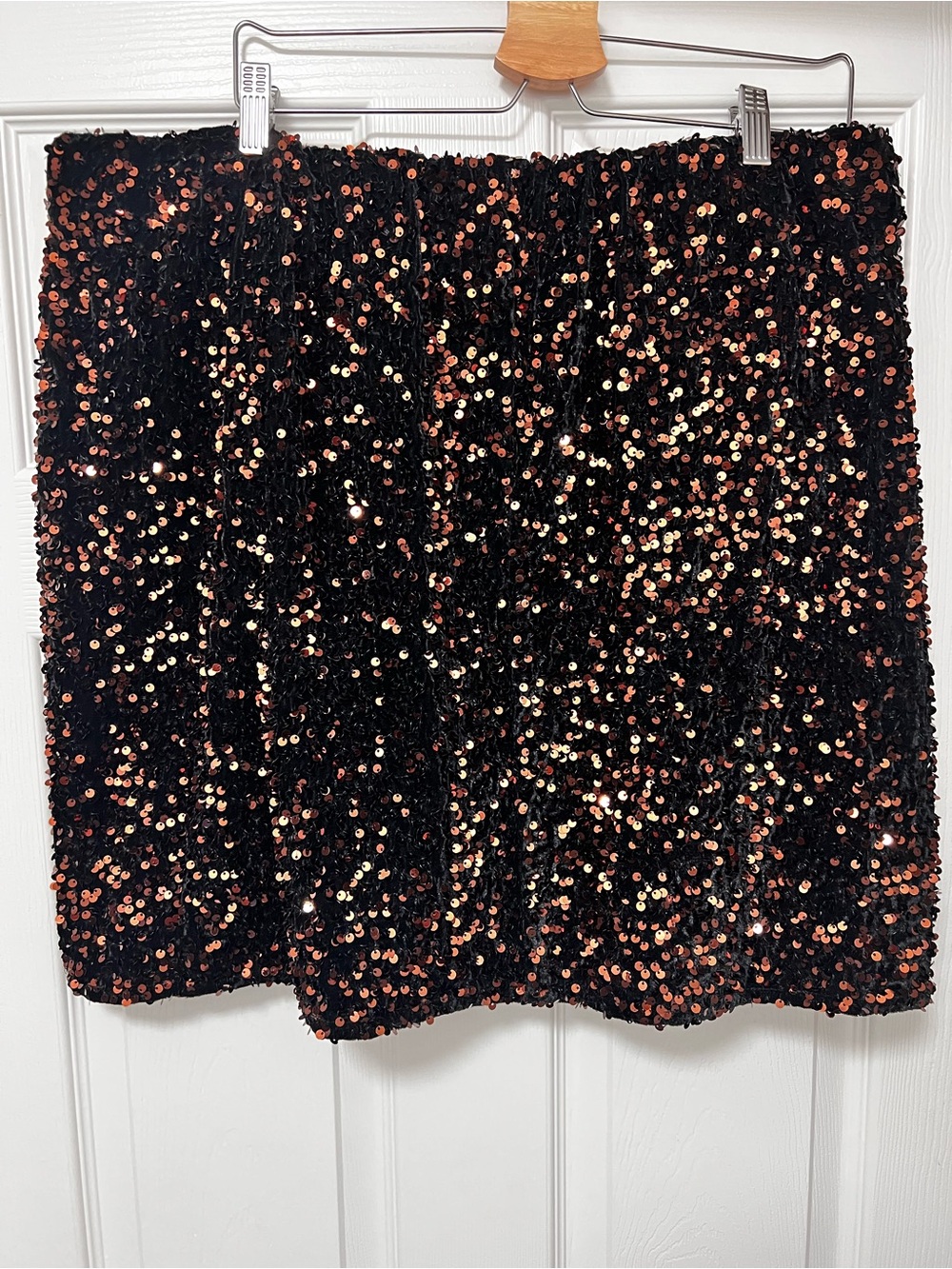 City Chic Black Mini Skirt with Rose Gold Sequins